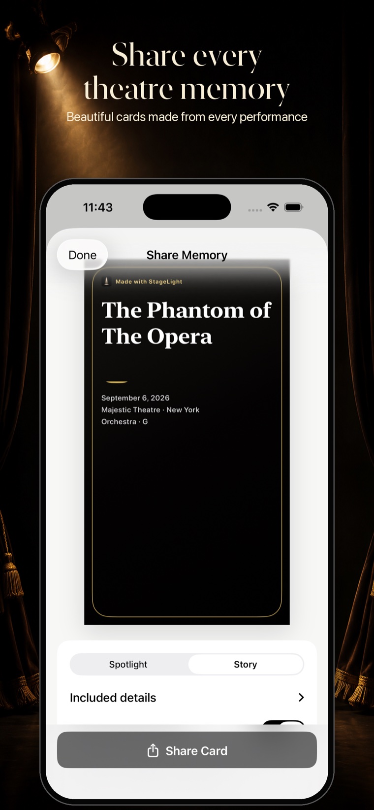 A finished StageLight memory card ready to share